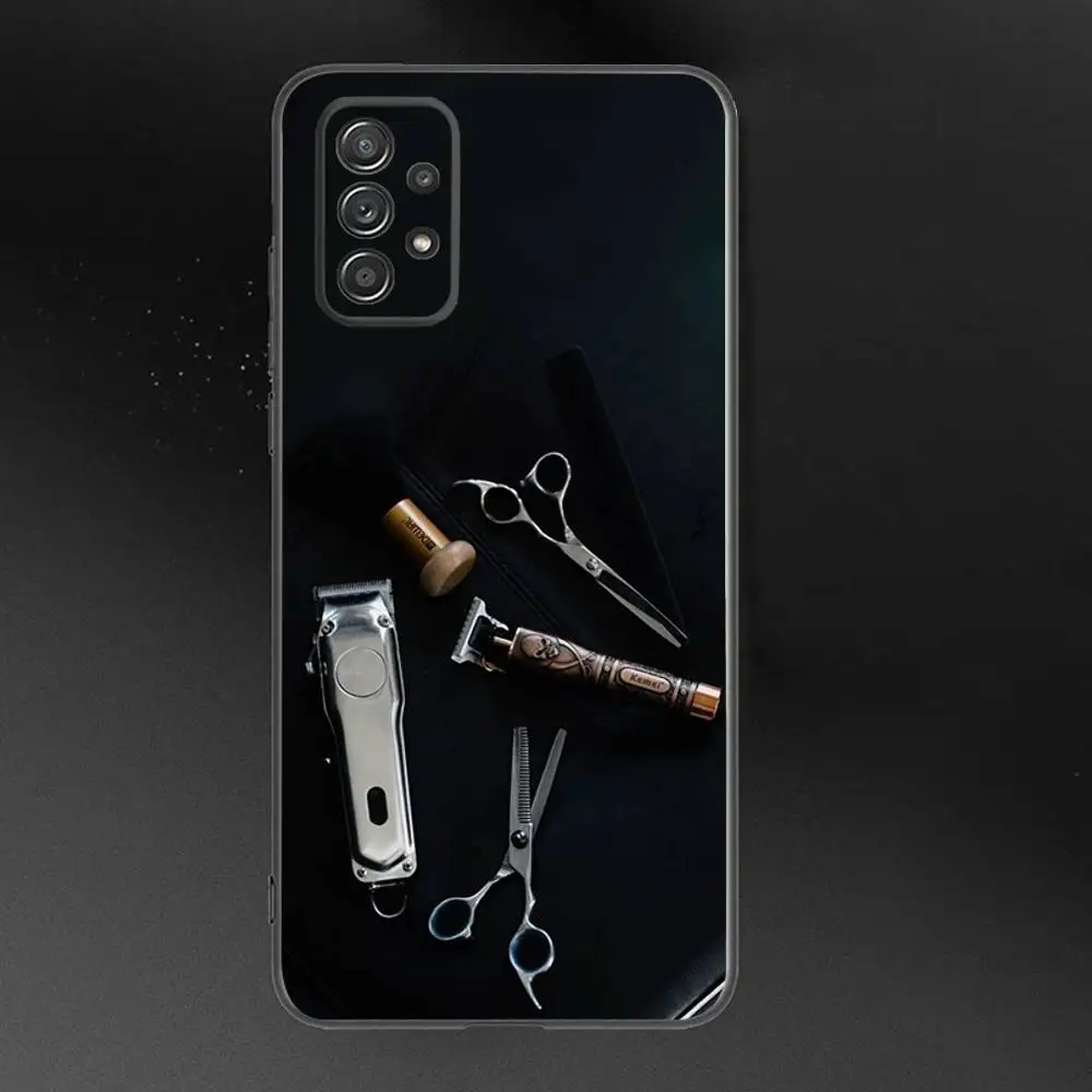 Etui na telefon do Samsung Galaxy A 91, 80, 73, 72, 71, 53, 52, 51, 22, 5G, odporne na wstrząsy, miękkie, czarne, z motywem fryzjerskim i narzędzi fryzjerskich.