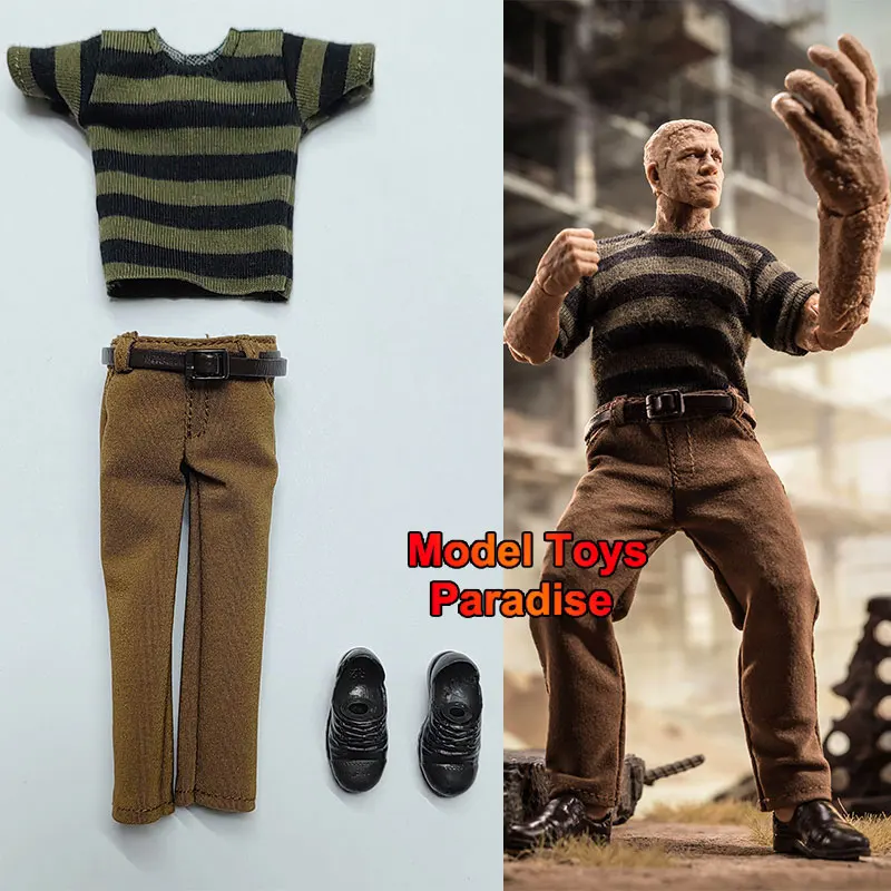 

Масштабная фигурка солдата Сэндмена 1/12, с горизонтальными полосками, короткими рукавами, прямыми брюками и кожаными туфлями, подходит для 6-дюймовых фигурок.