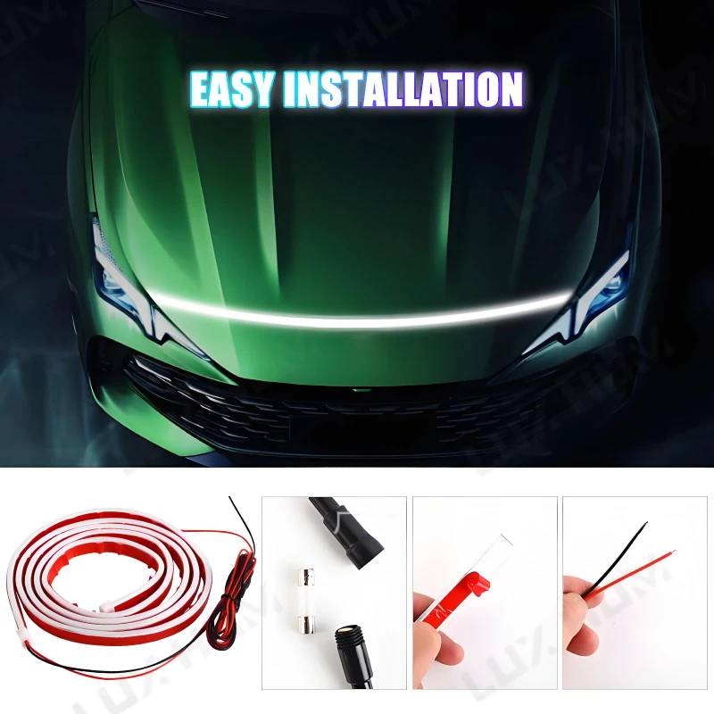 Luz Dinámica para Capó de Coche, Tira de Luz Flexible e Impermeable para Conducción Diurna, Luz Dinámica de Flujo Universal para DC12V