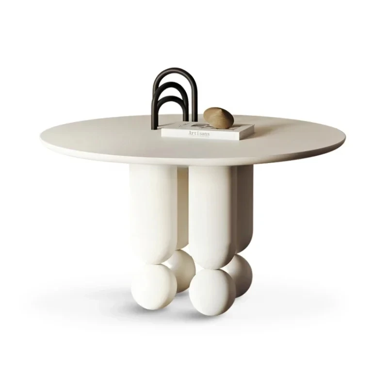 Light Luxury French Cream Style Designer Small Apartment White Original Exclamation Mark Nordic Style round Dining Table