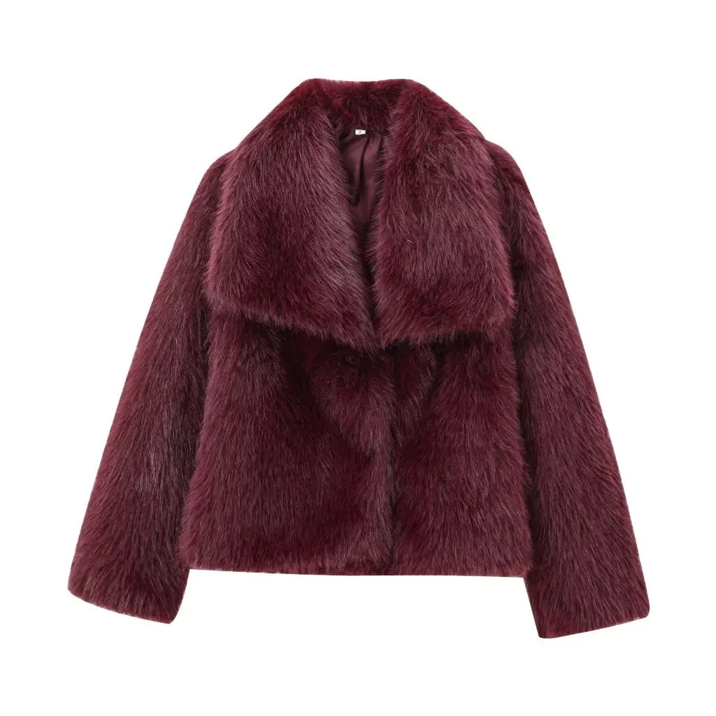 

Fashion Long Sleeve Woolen Coat European American Style Artificial Fur Effect Lapel Women's Outerwear Winter Collection L52260