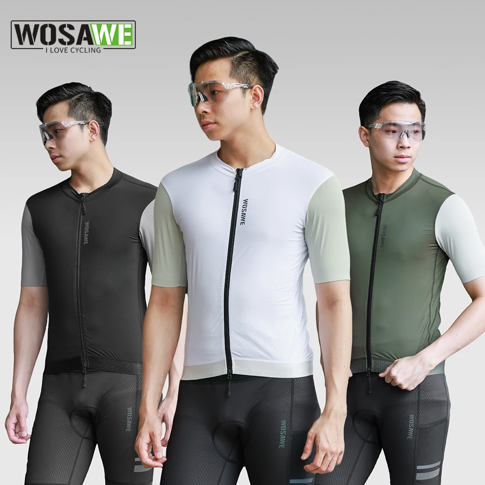 

WOSAWE Cycling Jersey Breathable Anti-sweat Men Bicycle Jersey Road Bike Shirts Summer Short Sleeve Cycling Clothing YKK Zipper