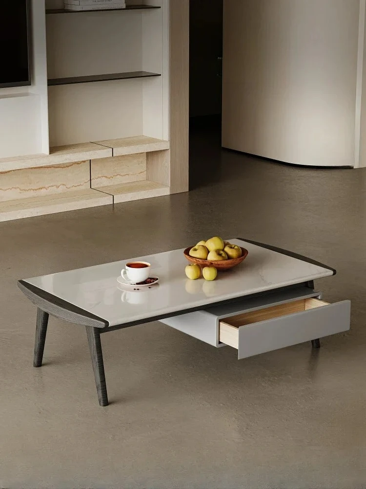 Italian Minimalist Square Stone Plate Coffee Table Designer Model Creative Coffee Table Affordable Luxury Style Drawer Low Table