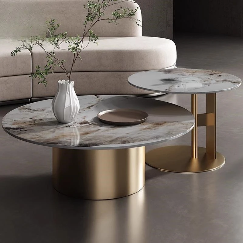 Large and small round coffee table combination household rock slab coffee table modern simple living