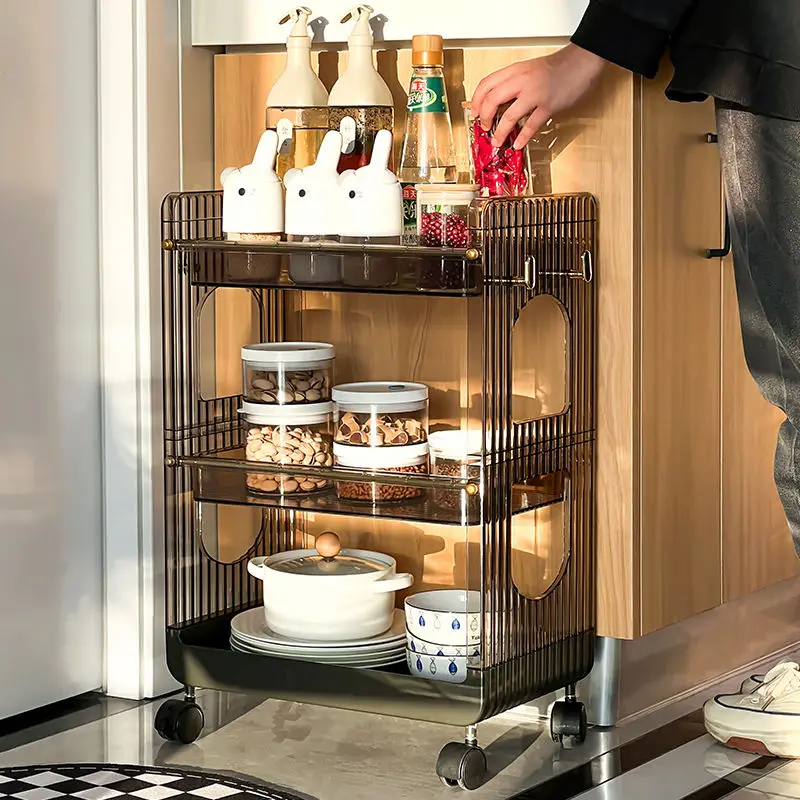 Multifunctional Kitchen Trolleys Bathroom Floor Storage Rack Mobile Trolley with Wheels Kitchen Islands Snack Storage Rack Cart