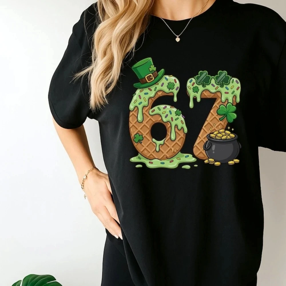 67 Six Seven Shirt Funny Shamrock St Patricks Day Tee Irish Meme Graphic T-Shirt Lucky Clover Humor T Summer St Pattys Day Shirt