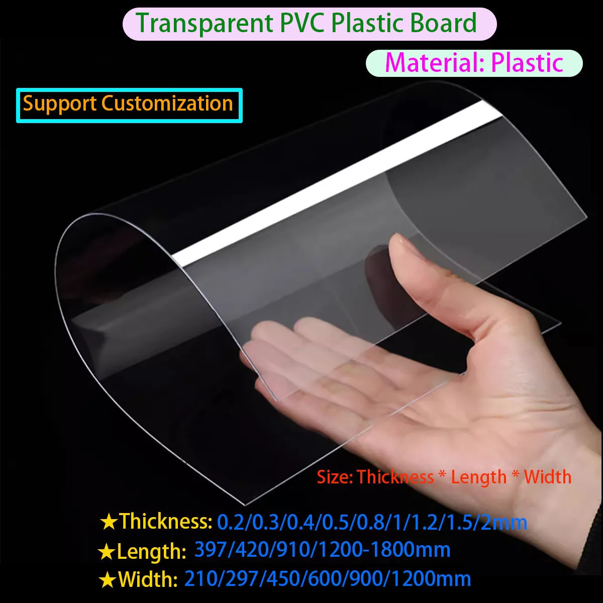 High Transparent PVC Plate Board Thick 0.2-2mm   Clear Plastic Sheet Soft Thin DIY Model Material Processing