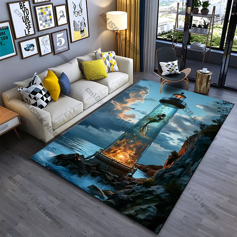 Mermaid enclosed magical aquatic lighthouse carpet Yoga living room room decor children's crawling mat doormat area rug