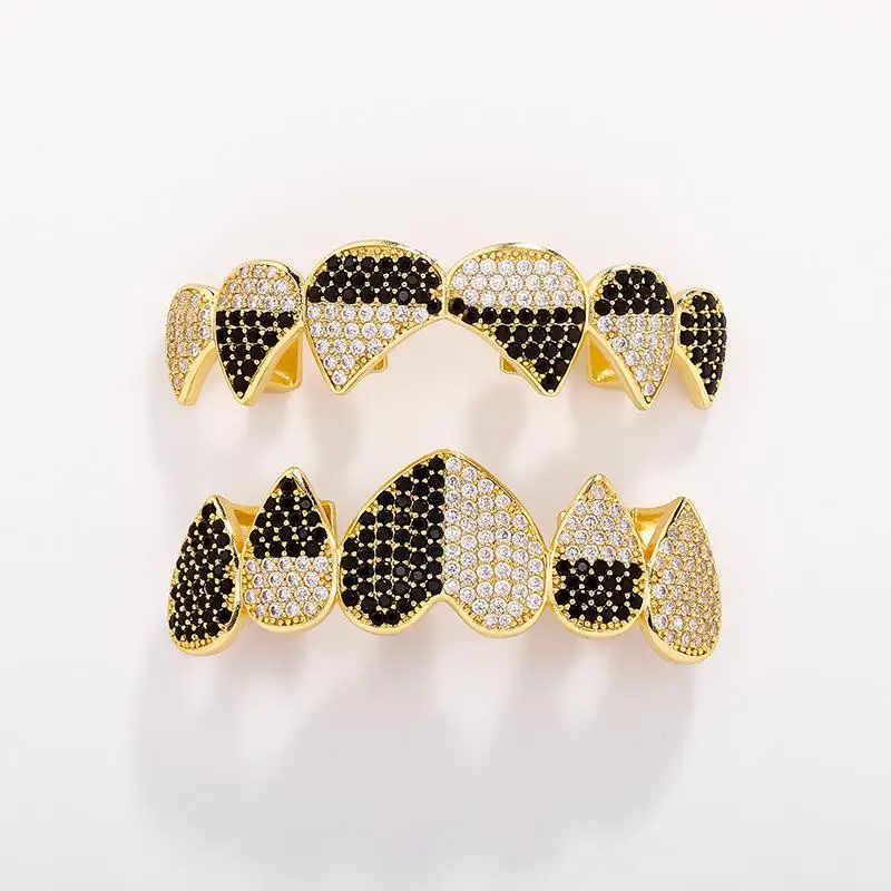 Bühnenauftritt Iced Out Herz Grillz Glänzender Hip-Hop Zahnschmuck Unisex für Weihnachten Neujahr Geschenkidee – Detail 11