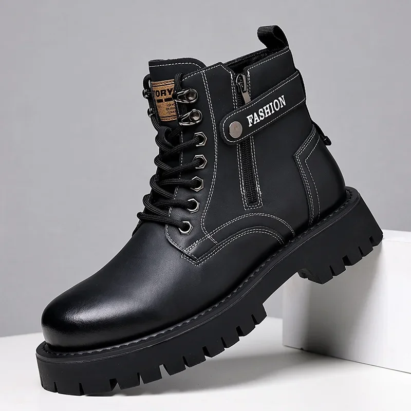 Autumn Winter High Top Boots for Men Fashion Casual Cow Leather Casual Shoes Male New Designer Ankle Botas Militares Hombre