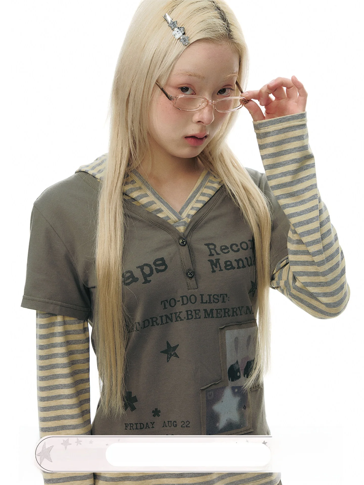 

NAPSNAPS Original Hooded Long Sve T-irt Women's Spring New Sle Slim Fit Patchwork Print Cotton Casual Top