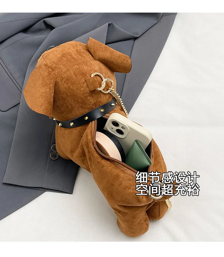 Korean Style Suede Leather Doll Bag Lady Girls Casual Fashion Animal Dog Shape Crossbody Phone Purse Female Leisure Handbag 1