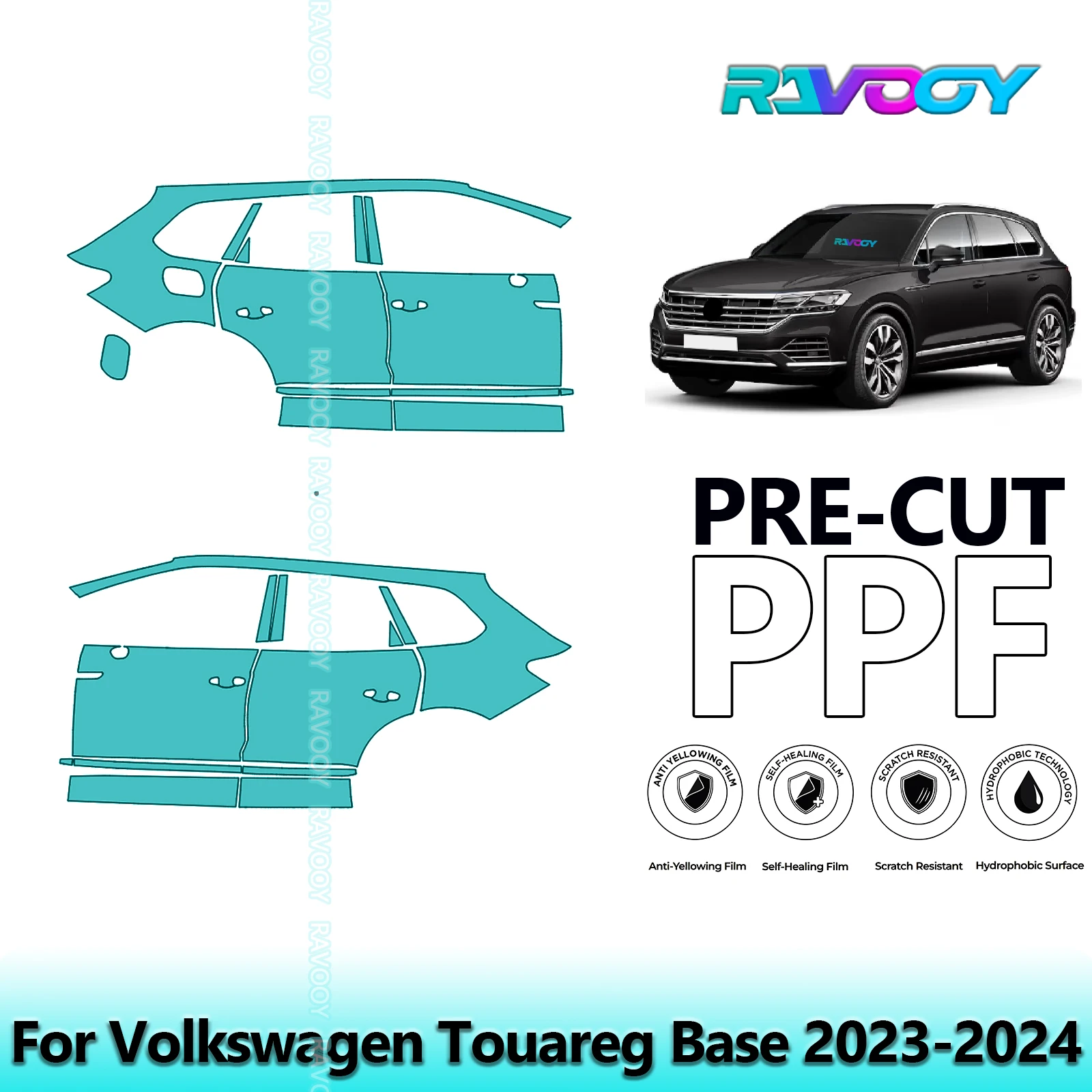 

For Volkswagen Touareg Base 2023-2024 8.5mil Clear Matte Pre-Cut PPF Door & A/B Pillar Kit TPU Paint Protection Film Set