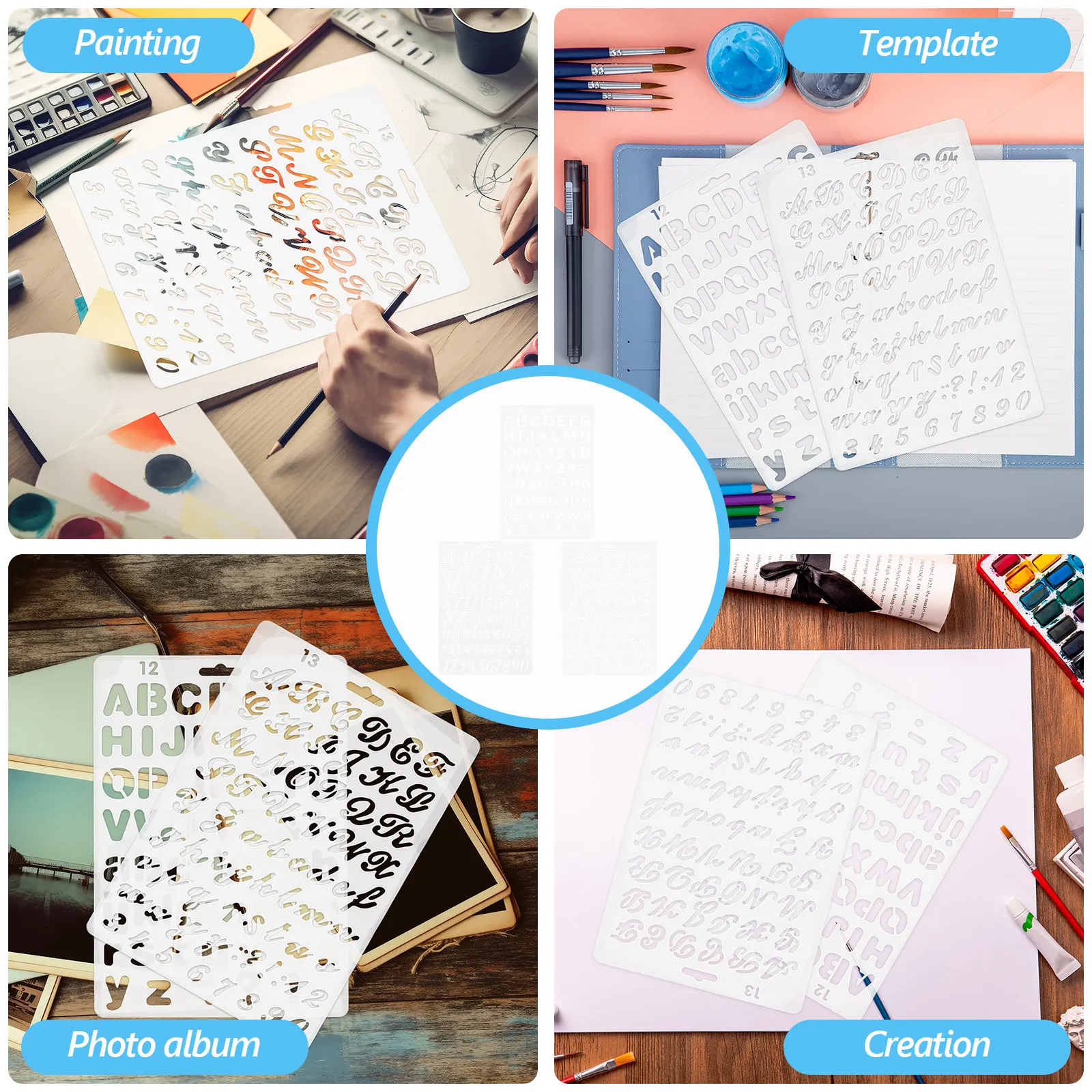 3Pcs Washable Plastic Letter Number Stencils Painting Templates for Walls Furniture Floors Tiles Paper Fabric Wood DIY Art