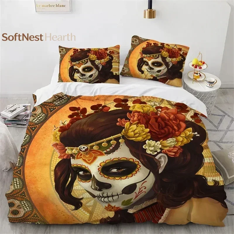 2026 Skull Girl Day Dead Bride Dark Color Roses Bedding Set Boys Girls Twin Queen Size Duvet Cover Pillowcase Bed Kids Adult