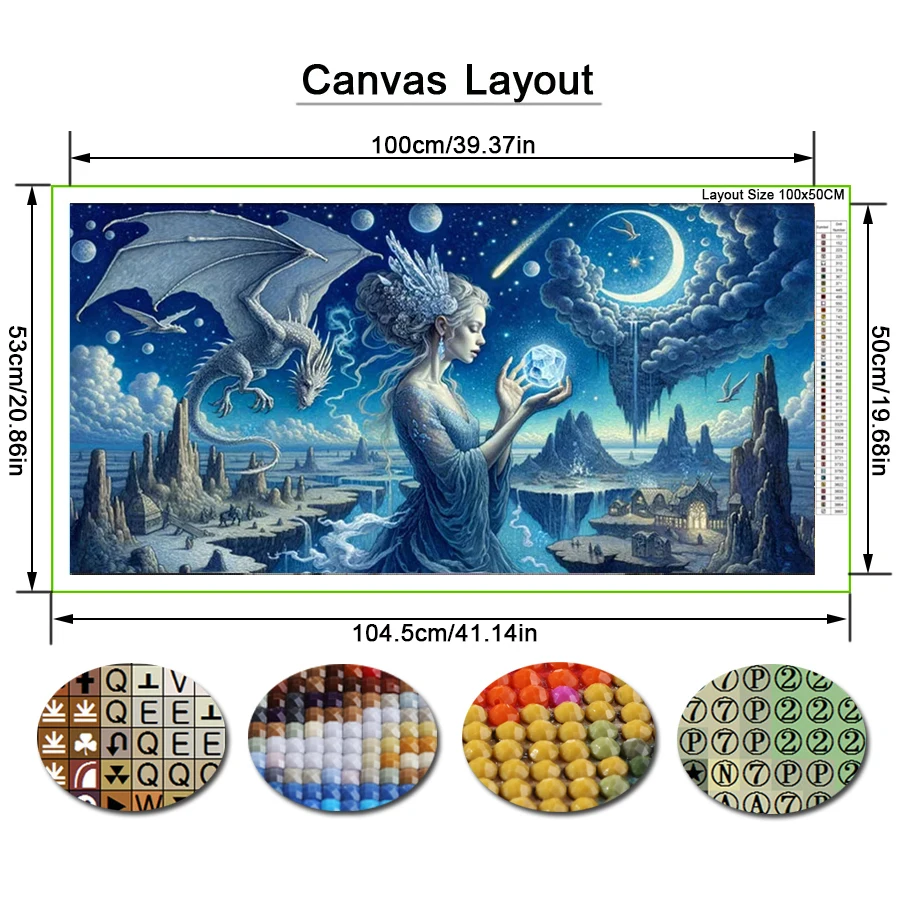 New Diy Diamond Painting Kits Large Size Flying Dragon Woman And Gemstone Full Square Round Drill Mosaic Embroidery Picture