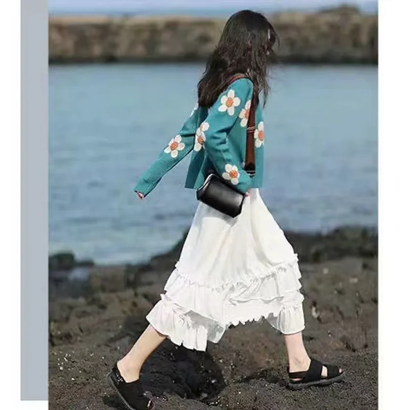 2023 Vintage Flower Knit Cardigans Sweater y2k Women Autumn Winter V Neck Loose Elegant Sweater Coat Female Casual Thick Clothes