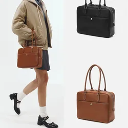 FIRMRANCH Retro Luxury Design Square Female Briefcase Texture Cowhide Commuting Elegant Women's Handbag Simple Solid Color Purse