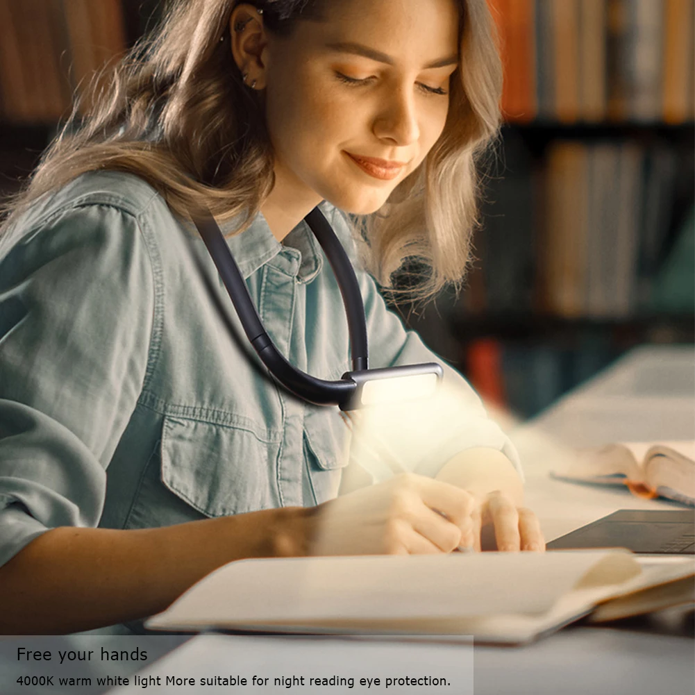 

Книжный светильник для ухода за глазами, уличный светильник на шею, бесступенчатое затемнение, срок службы до 10 часов, перезаряжаемый через USB, 270 градусов, гибкий для чтения, бега