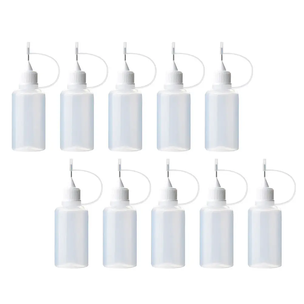 

10 шт. прозрачных пластиковых флаконов-аппликаторов с нержавеющими металлическими иглами для рукоделия, краски, блесток, спиртовых чернил, тай-дай