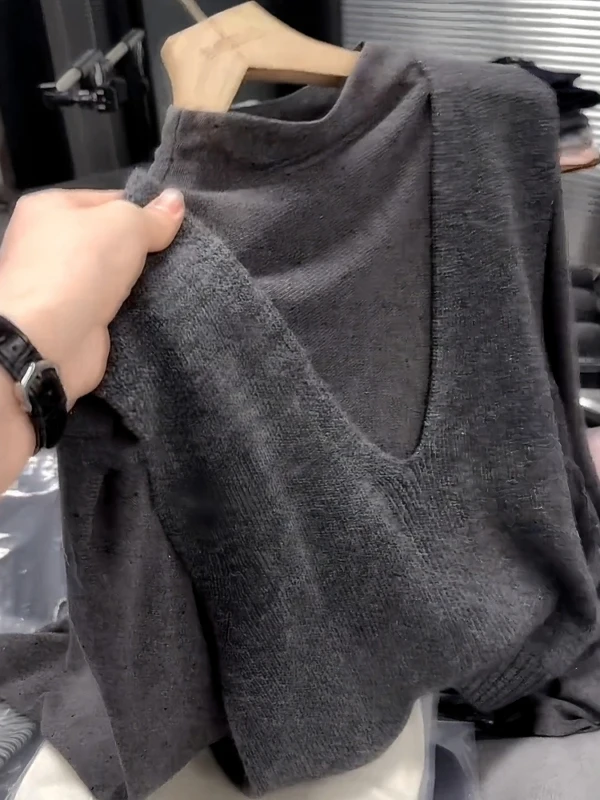Gray Knitted Vest Top Loose Commute Set Korean Style Autumn Fashionable Two-Piece Suit Slimming Effect Warmth Comfortable Fit