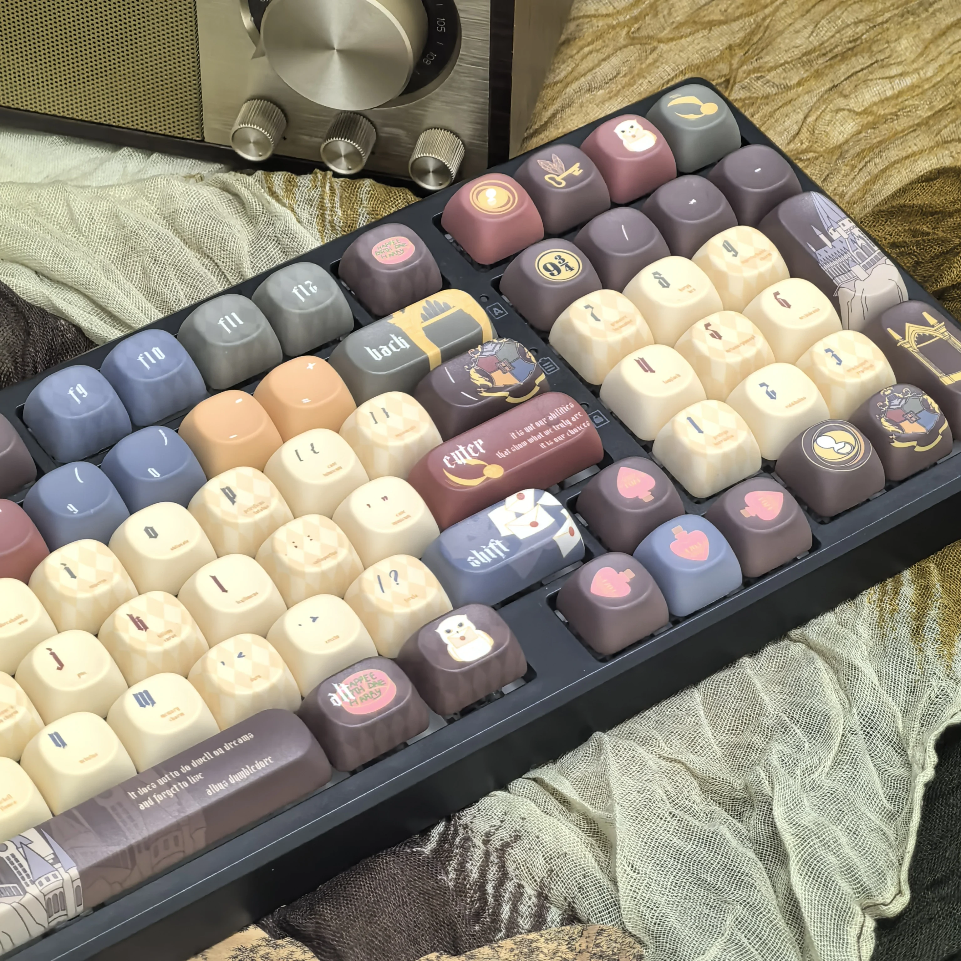 Hogwarts Keycaps Cherry/MOA Profile PBT 5-sided Dye-Sub Alice/Wooting Keycap Personalized Theme Brown Mechanical Keycaps
