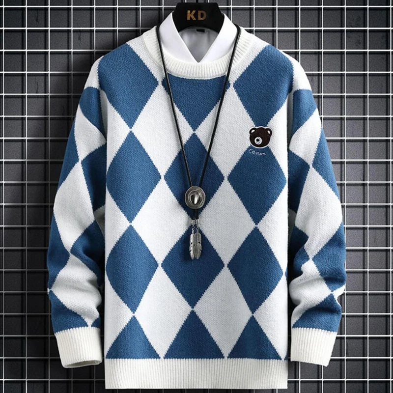 2023 New Winter High End Luxury Argyle Plaid Cashmere Sweater Men Thick Warm Mens Christmas Sweaters Fashion Pattern Pullover