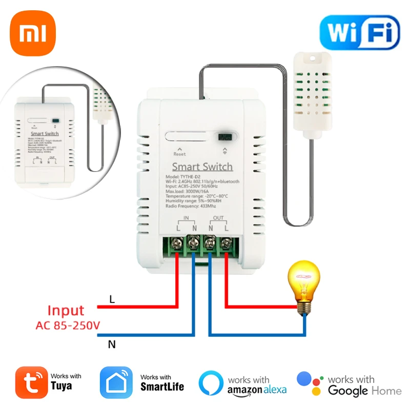 Xiaomi-Interruptor de temperatura inteligente Tuya con monitoreo de consumo de energía, termostato inteligente RF433, Compatible con Alexa