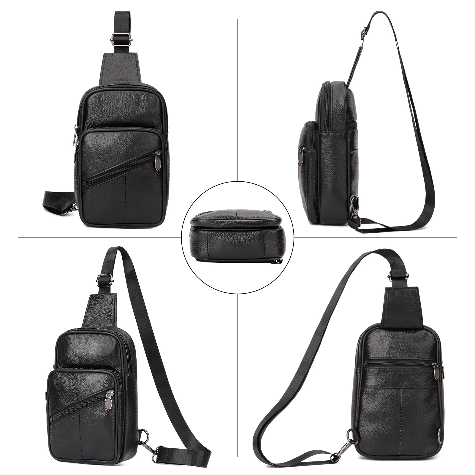 Genuine Leather Crossbody Sling Bag for Men and Women Small Fanny Pack Purses Chest Bag Travel Backpack Daypack image 6