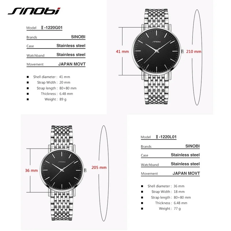 Sinobi Fashion Casual Ultrathin Man Watch Stainless Steel Watchbrand Mens Quartz Wrist watches relogio Clock masculino Dropship