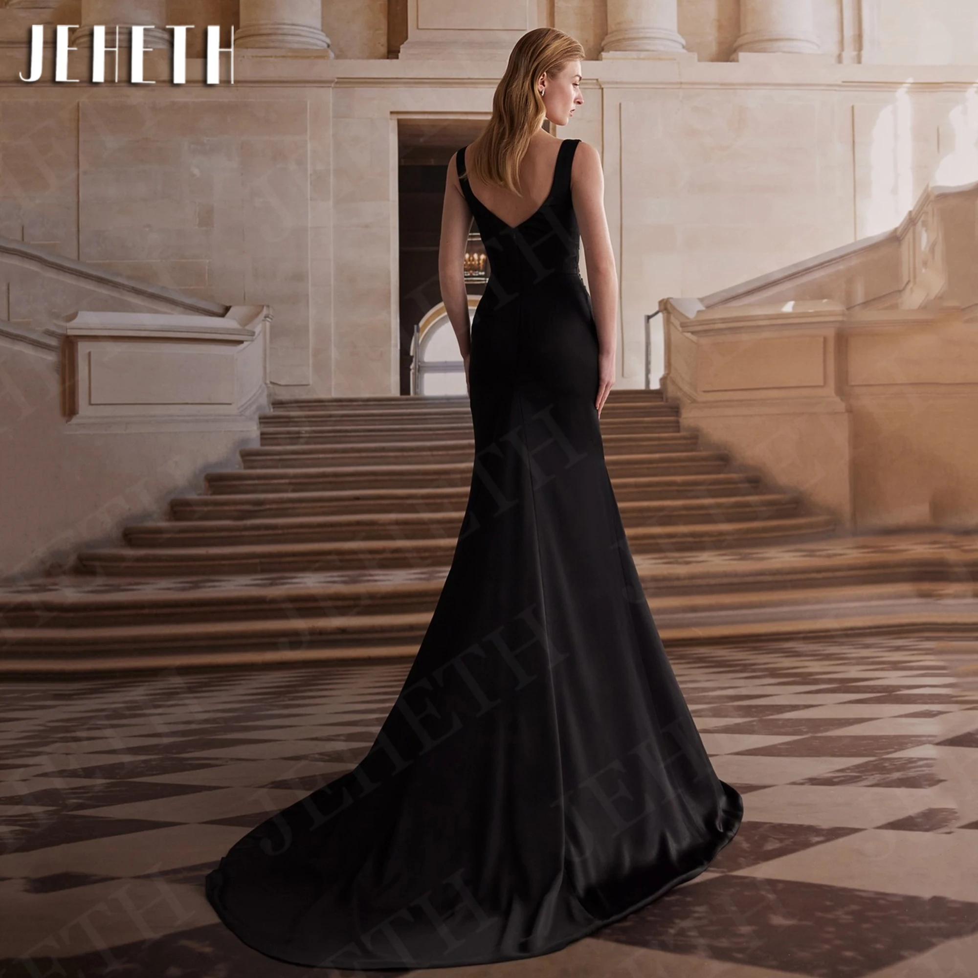 JEHETH Unique Black Mermaid Evening Dress Satin Pleats Sleeveless Bespoke Occasion Dresses vestidos de fiestas elegantes mujer