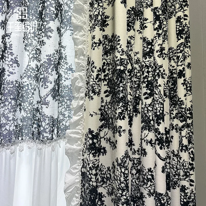 

New Internet Celebrity French Retro Australian Cashmere Digital Printing Light Luxury Modern Living Room Shading Curtain Fabric