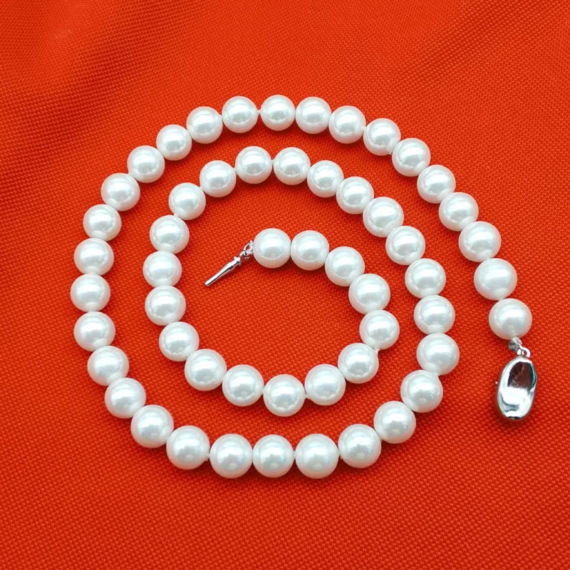 Collar de concha de perla natural blanca para mujer, diámetro 8 mm, empaquetado individualmente como regalo de cumpleaños