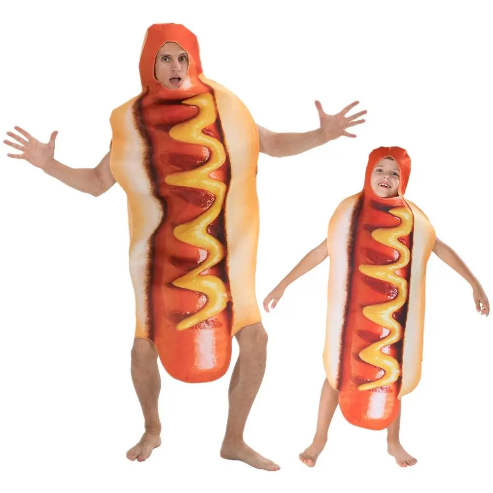 성인용 재미있는 3D 핫도그 의상 어린이 할로윈 독특한 음식 테마 의상 파티 및 축제용 기타 소재 00%