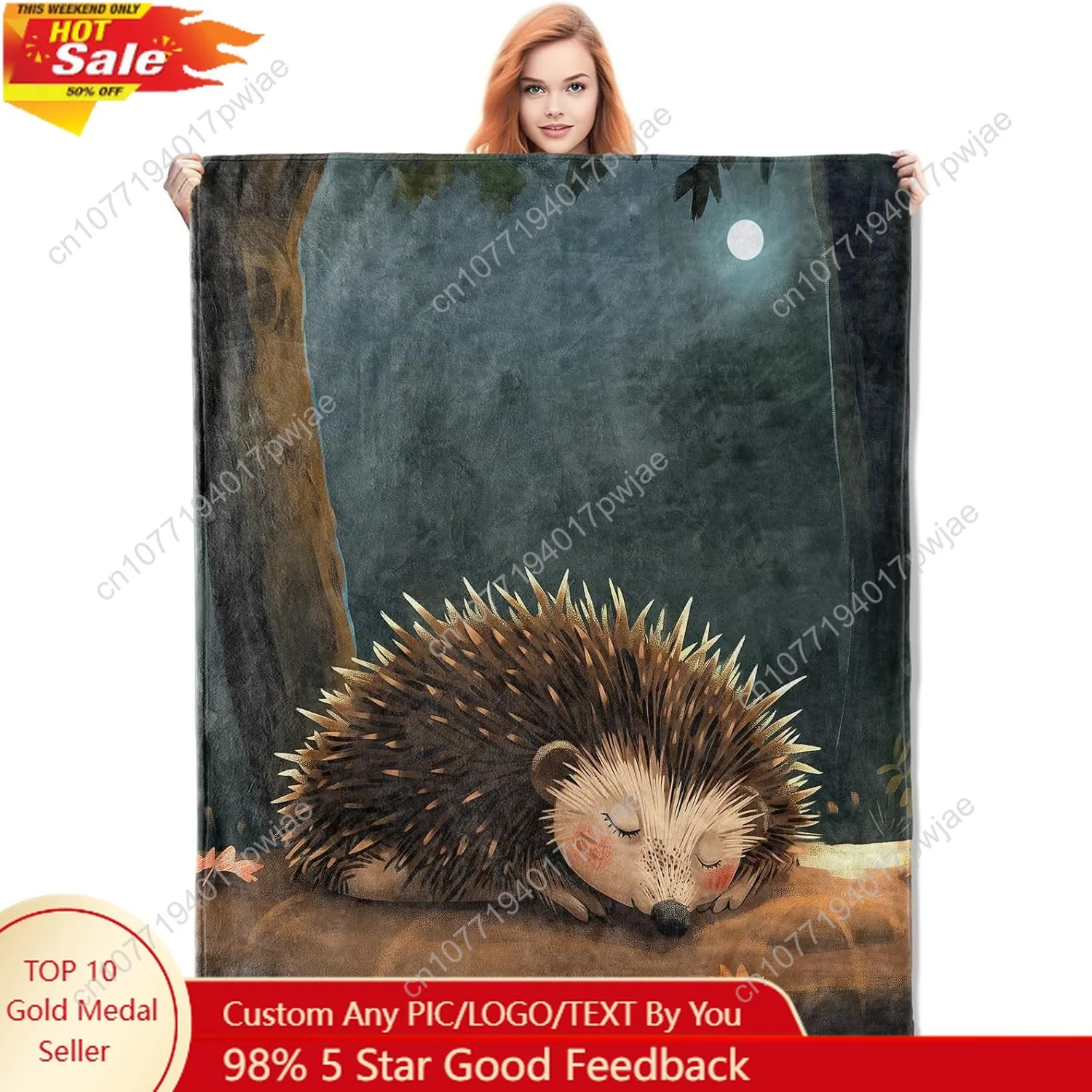 

Cute Hedgehog Flannel Blanket Autumn Wildlife Soft Lightweight Throw Blankets Gifts for Women Animal Lovers Custom blankets