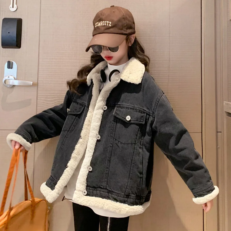 Girls Coat Jacket Winter Cotton Windbreak 2023 Cool Jean Warm Plus Thicken Teenagers Overcoat Snowsuit Children\'s Clothing