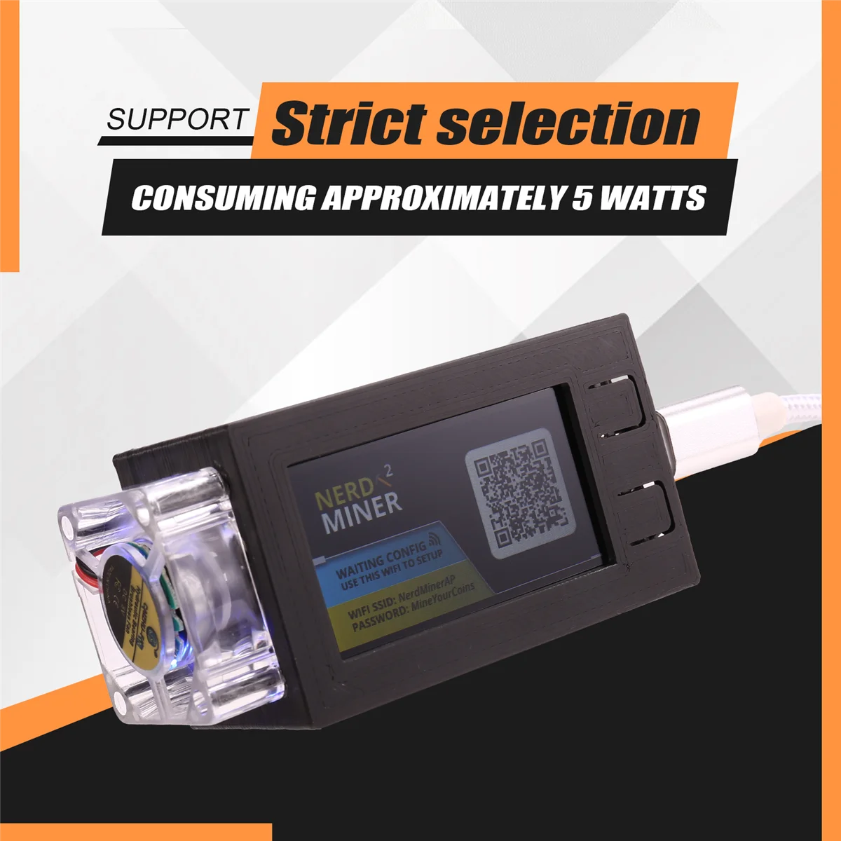 Nerdminer V2 Pro 마이너용 미니 비트코인 복권 채굴기, 발광 선풍기 포함, BTC 솔로 복권 채굴기, 블랙, 78KH/S