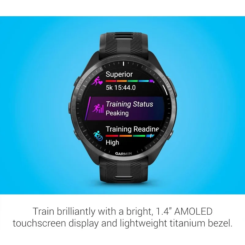 Garmin precursor®Display AMOLED executando smartwatch, preto e cinza, Métricas de treinamento e recuperação, AMOLED, 965