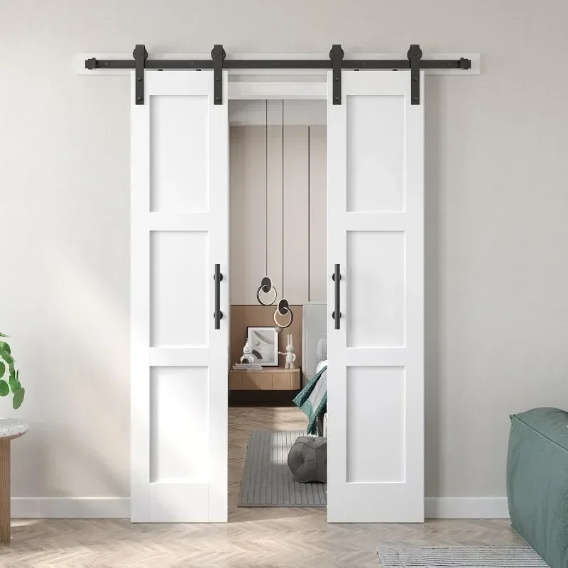 

FREDBECK Double barn door with barn door hardware kit in MDF and wood Home Improvement easy to assemble