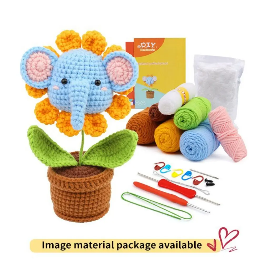 Fashion Animal Crochet Stuffed Animal Kit with Video Tutorial Cartoon Yarn Set Kit Handmade Cute Hook Knit Tool for Beginners