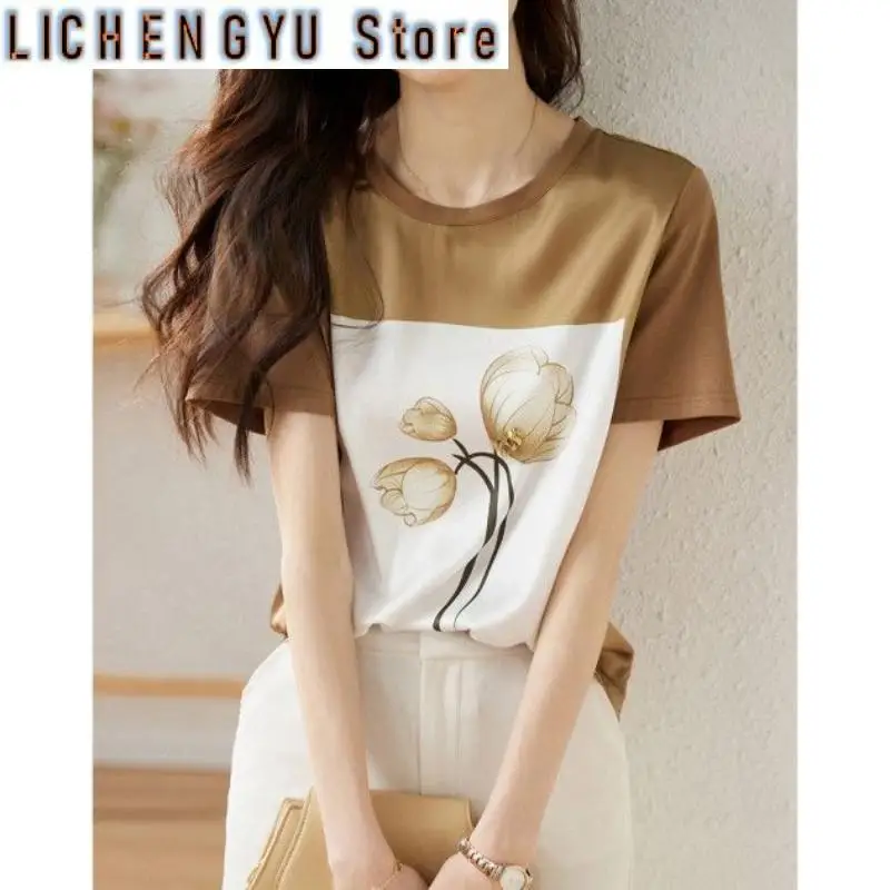 

New Summer Women's Style O-Neck Short Sleeve Loose Thin Classic Korean Pullovers Printed Fashion Casual All-match Tops