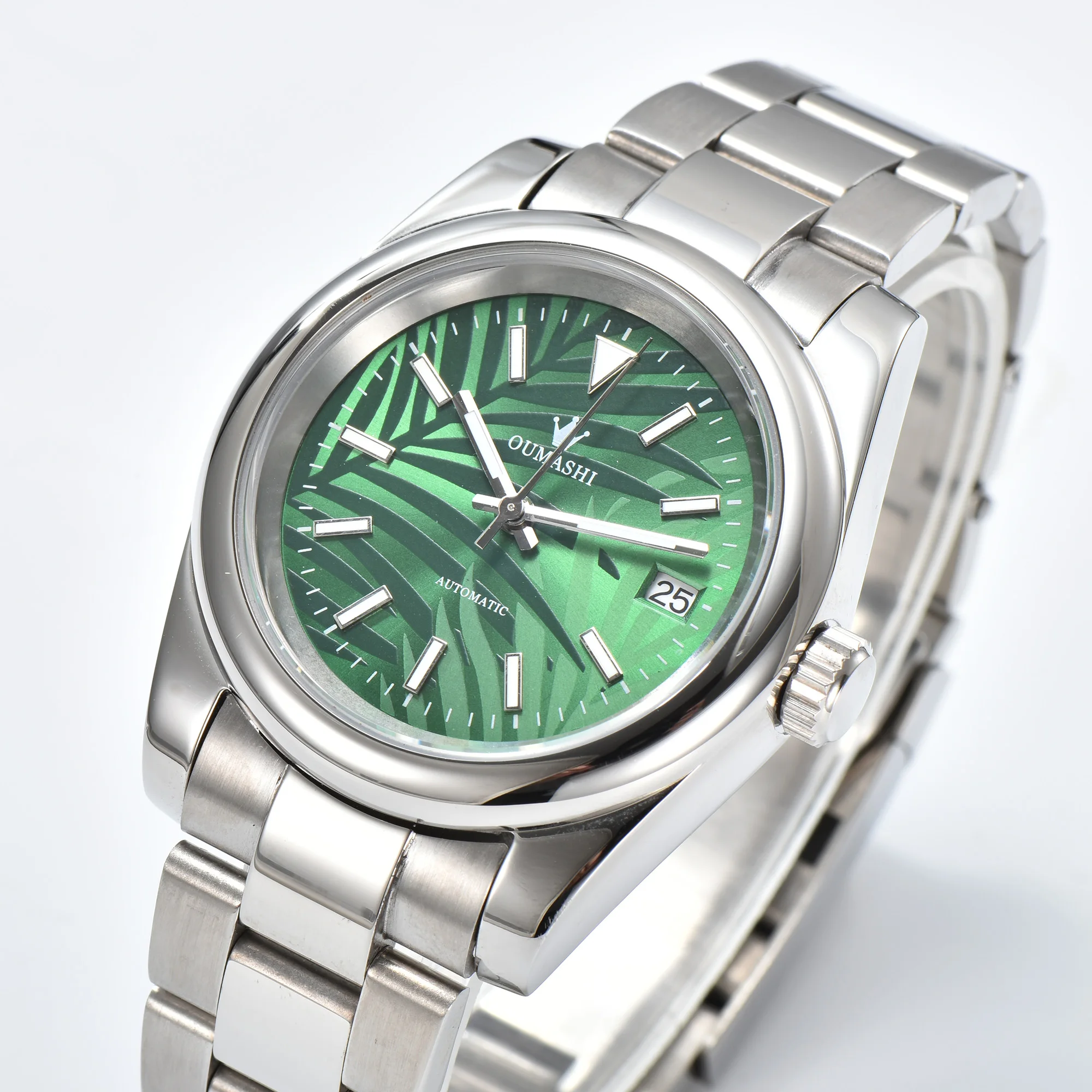 39mm/36mm NH35 Men's Mechanical Watch with Leaf Pattern Dial Sapphire Stainless Steel 10Bar Waterproof