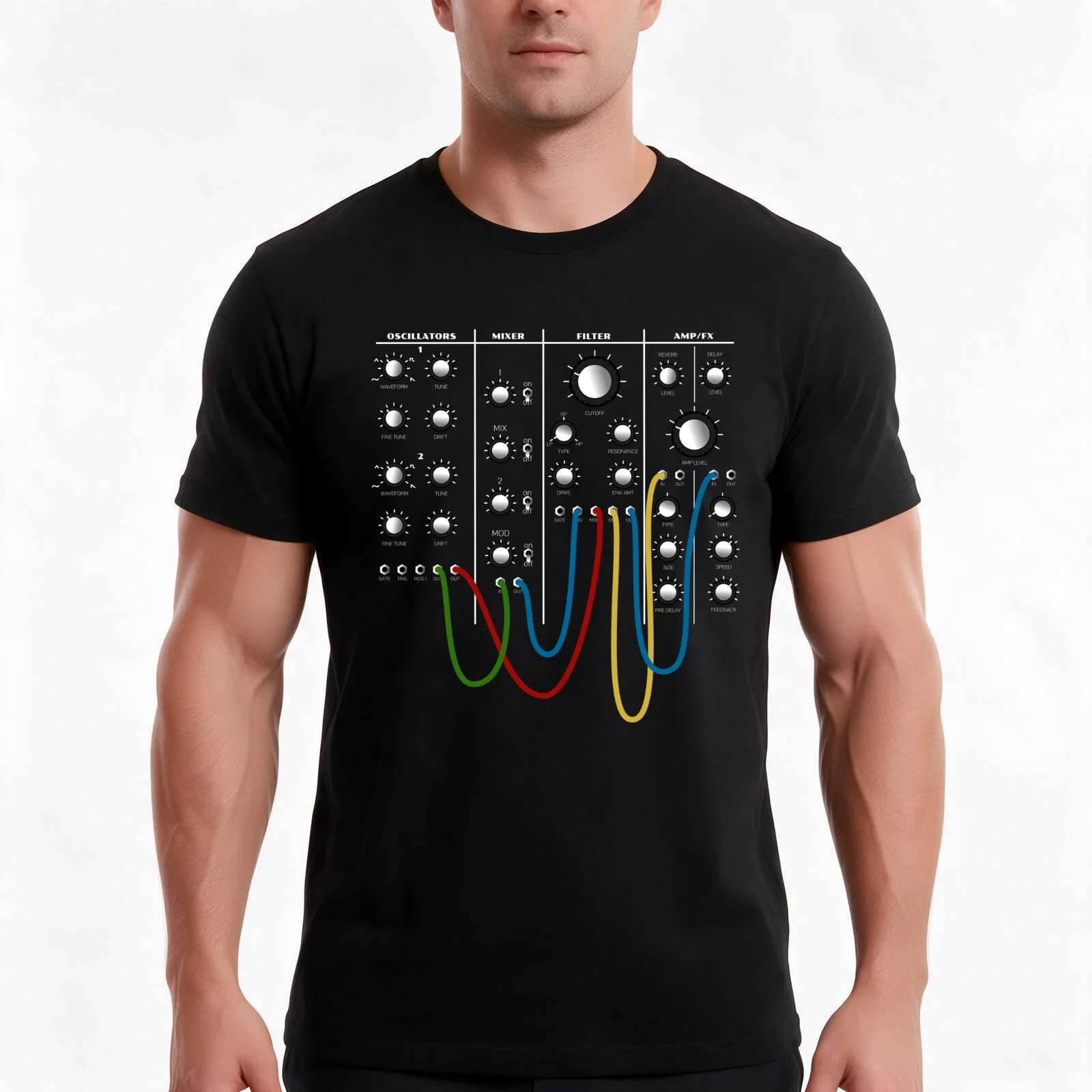 Analog Modular Synthesizer Panel Layout for Synth Fan T-Shirt, Summer Casual Cotton Tee, Oversized Streetwear Tops, 100% Cotton
