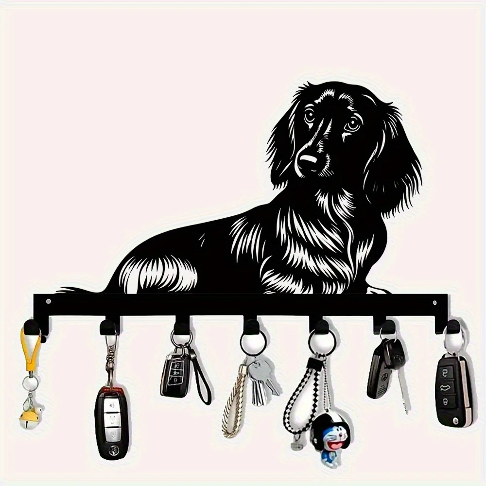 

[Dog Key Holder] 7-Hook Cast Iron Key Holder Wall-Mounted - Rust-Proof Dachshund Design Key Organizer Suitable for Keys