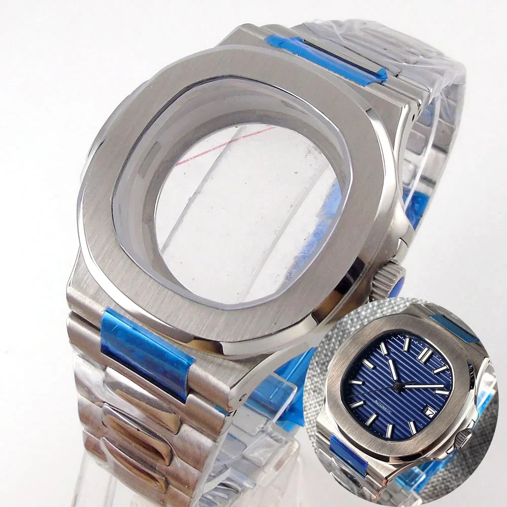 Square Watch Case fit for Philippe Nautilus Tandorio 40mm Japan NH35A NH34 NH70 Movement Sapphire Glass Watch Parts