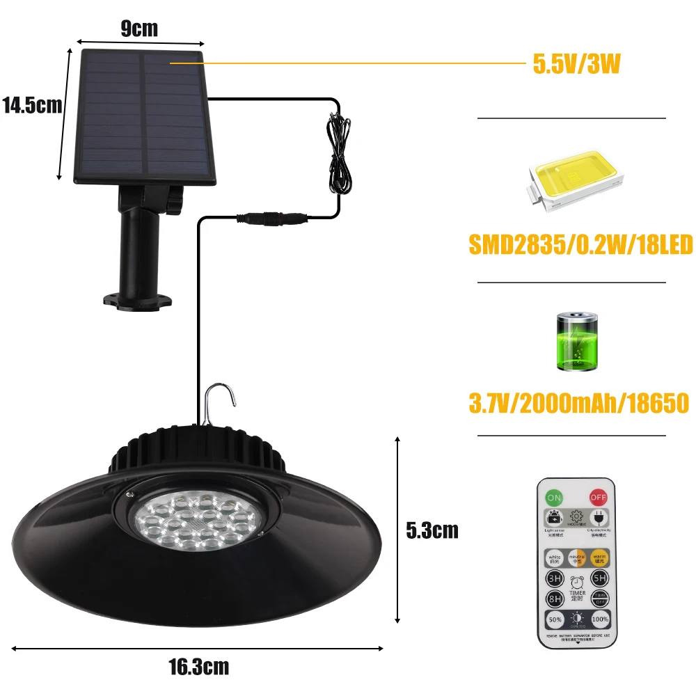 1 szt. Żyrandol solarny na zewnątrz IP65 wodoodporny dekoracja świetlna wisiorek lampa LED z pilotem do stodoły do domu szopa Roo