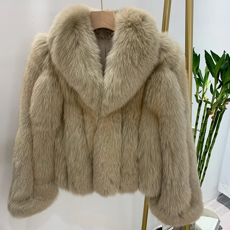 Winter Jacket Women Luxury Natural Fur Coat Real Fox Fur Coat Warm Luxury Crop Jacket Big Collar FO5832