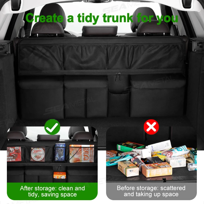 SEAMETAL 9-Pocket Car Organizer Seat Back Hanging Storage Bag Wear-Resistant Oxford Colth SUV/MPV Trunk Organizer with Zipper
