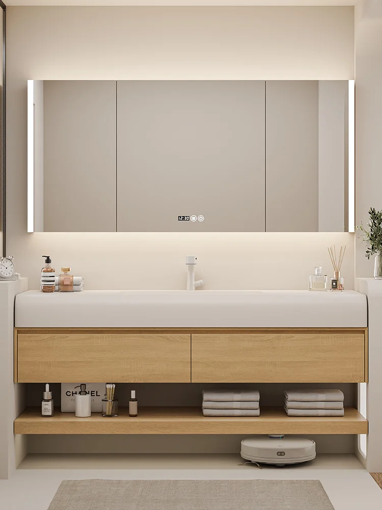 Integrated basin, bathroom cabinet, combination of wooden style, minimalist hand washing and basin sink