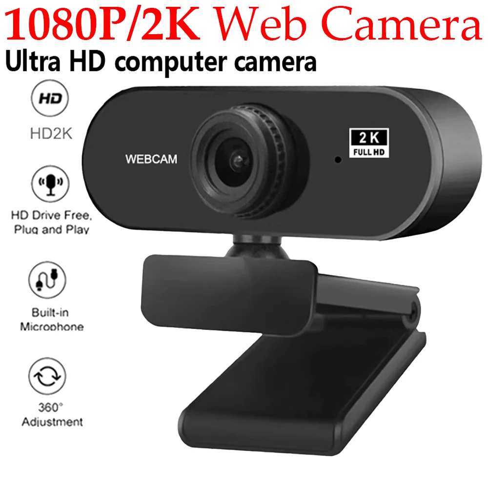 Cámara Web de ordenador USB HD 1080P/2K, Plug and Play con micrófono, Webcam de negocios para PC/portátil, conferencias y videollamadas